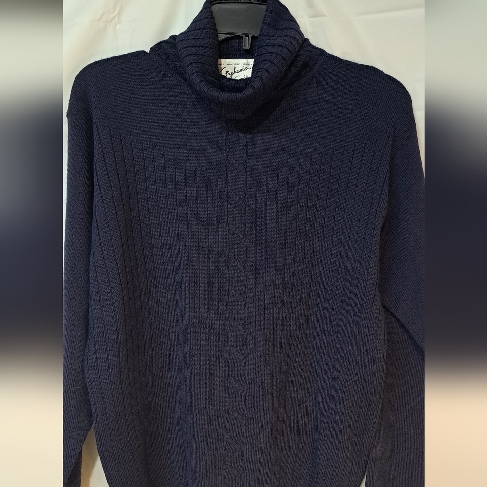 Vintage Stephanie by Suzelle Women's Wool Blend Ribbed Front Navy Blue Sweater S - Picture 1 of 11